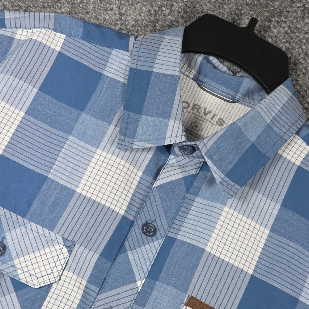 Orvis Classic Collection Mens Short Sleeve Plaid Button Down Shirt‎ Blue White M